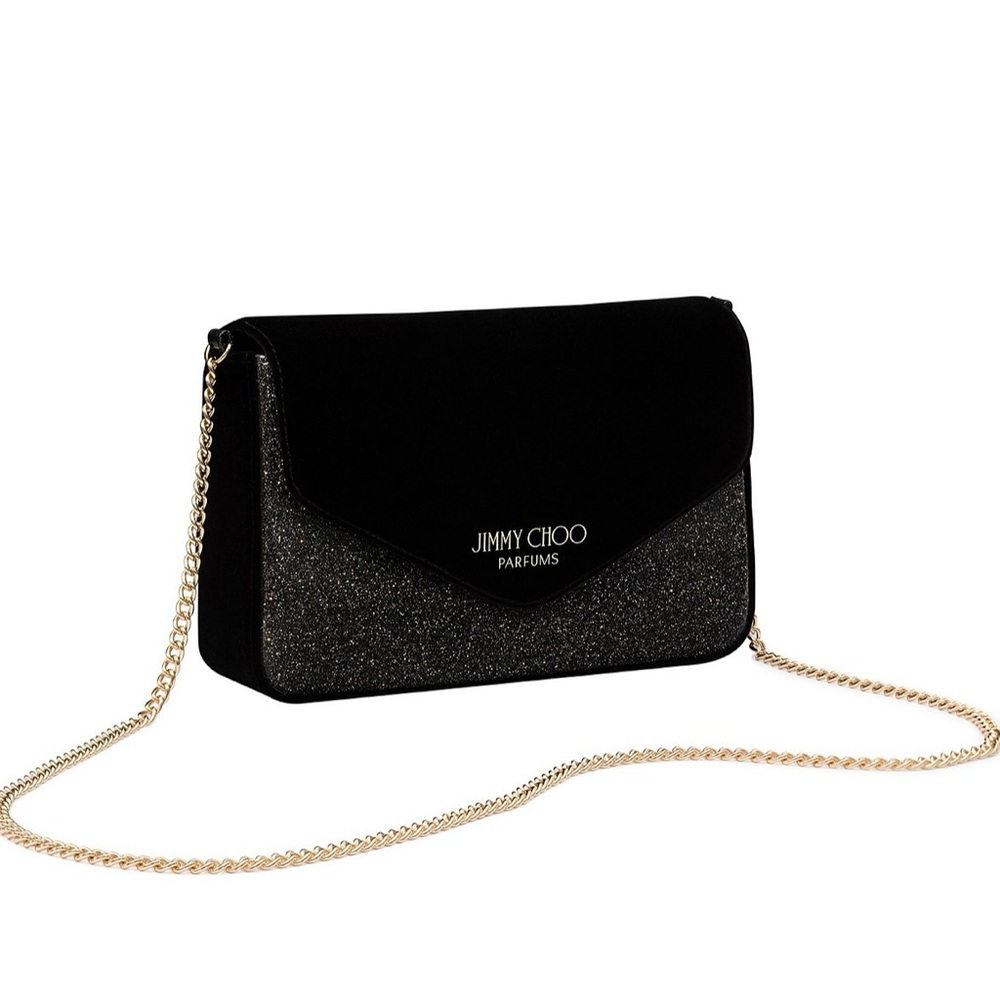 Jimmy Choo Black and Silver Clutch with Gold Chain